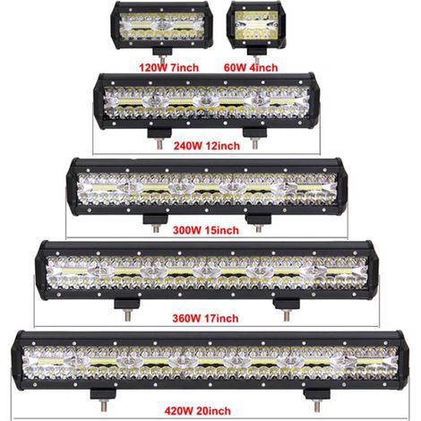 Bandes lumineuses LED tout-terrain de 4 à 23 pouces, 12 V/24 V, 8 bandes lumineuses/feux de travail, adaptées aux voitures, jeeps, camions, SUV, 4x4, VTT, bateaux et phares (4 pouces 60 W). (1/5)