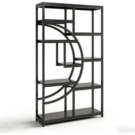 Étagère bibliothèque sur pied noire en métal et bois, design géométrique 9 niveaux, MODENUIT (1/5)