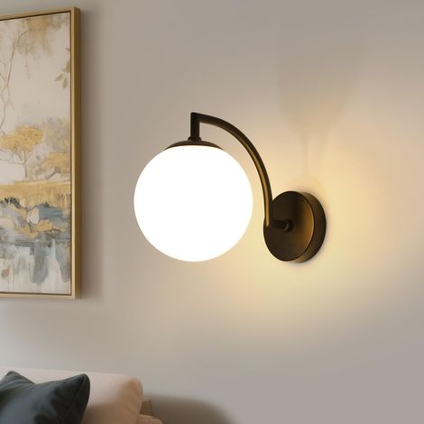 Applique Murale Intérieure Vintage, Noir Moderne E27 Lampe Murale Globe en Verre 15CM, Luminaires Intérieur Pour Salon Chambre Couloir Café Escalier (1/5)