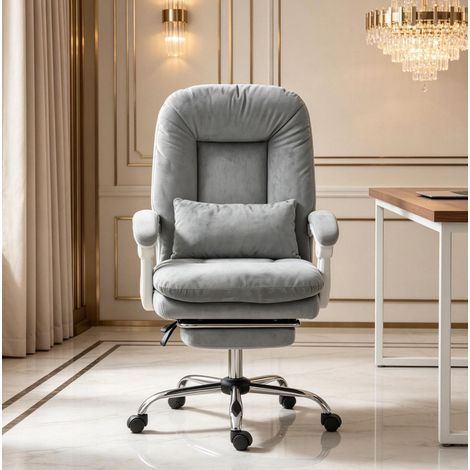 Ergonomischer Bürostuhl aus grauem Samt mit Fußstütze und höhenverstellbar (1/5)