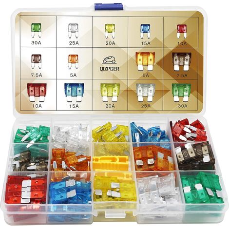 Juego de 140 fusibles para coche: fusibles de cuchilla combinados, fusibles estándar y mini para barcos, autocaravanas, caravanas, camiones (5A 7.5A 10A 15A 20A 25A 30A MP/ATC/ATO)