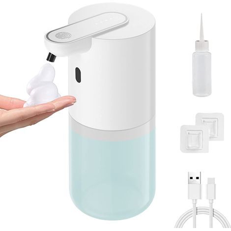 Distributeur automatique de gel hydroalcoolique à mousse - Sans contact, utilisation mains libres avec capteur de mouvement, rechargeable, 4 réglages, blanc - Pompe murale automatique de 400 ml (1/5)