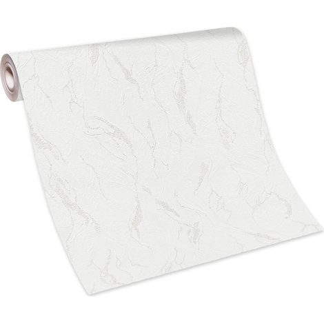 Papier peint blanc marbré salon & couloir | Tapisserie blanche crème avec marbrures chambre | Papier peint clair classique intissé (1/5)