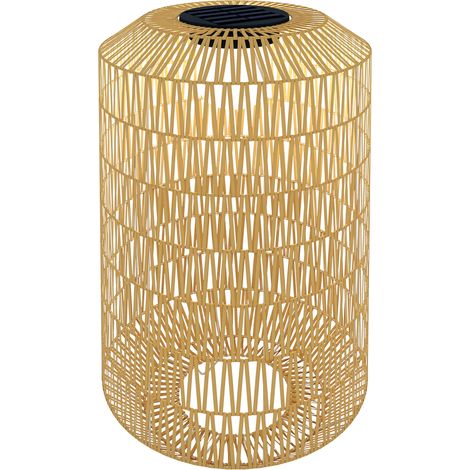 Lampada da terra solare per esterni in resina intrecciata, ricaricabile e senza fili, con sensore di luce, Ø30x55cm, gialla.