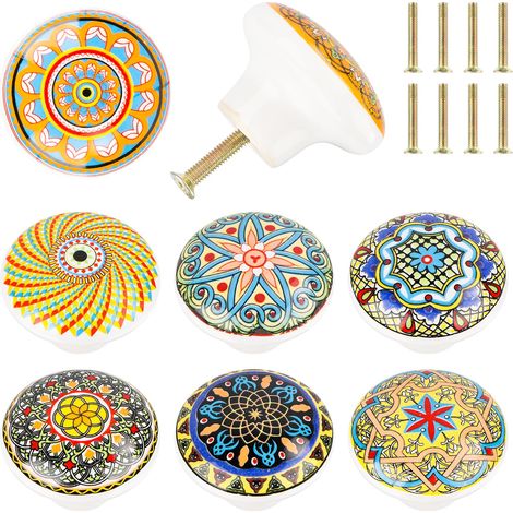 8 Pcs boutons de meubles en céramique boutons de portes pour placards de style bohème 39mm poignée tiroir avce vissé pour placard armoire cuisine, chambre d'enfant (1/5)