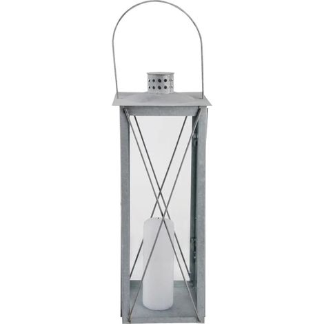 Lanterne Classique Zinc Patiné L - Gris - 20 x 20 x H 63,5 cm - Livraison gratuite
