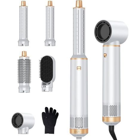 Brosse à air chaud ionique 5 en 1, sèche-cheveux, brosse chauffante, fer à friser, peigne chauffant, lisseur, blanc (1/5)