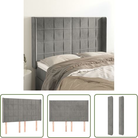 The Living Store Tête de lit avec oreilles Gris clair 147x16x118/128 cm Velours - Tête De Lit - Literie - Meuble De Chambre - Tête De Lit Rembourrée - Chaise Longue Lit (1/5)