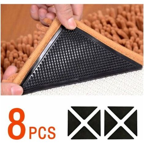 Pinces antidérapantes pour tapis, pinces pour tapis de surface, pinces anti-boucles double face, coussinets de tapis lavables et réutilisables, noir, 8 pièces - Maintient votre tapis en place (1/5)