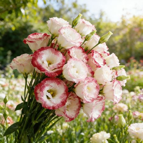 1000 Graines de Lisianthus Blanc Bord Rouge – Variété Bicolore d’Eustoma aux Fleurs Doubles Élégantes pour Jardin et Balcon (1/5)