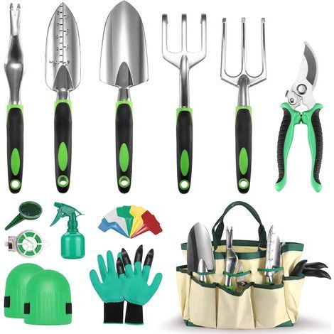 Ensemble d'outils de jardinage, 13 pièces en acier inoxydable avec sac de rangement, cadeau idéal pour les jardiniers