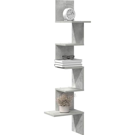 Étagère murale d’angle en bois d’ingénierie gris béton 32 x 32 x 127,5 cm - PANGIVO (1/5)