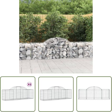 The Living Store Gabionen mit Hochbogen 6 Stk. 200x50x60/80 cm Verzinktes Eisen - Gabionen - Gabionenwand - Gartendeko - Gartenzubehör - Zaun (1/5)