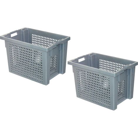 BRB Lot de 2 récipients empilables pivotants en polypropylène, fond / murs, 600 x 400 x 400 mm, 70 l, gris