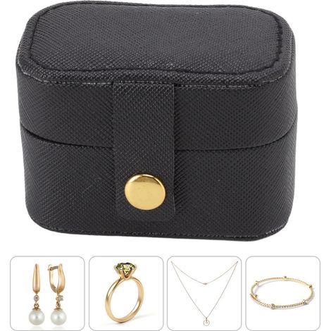 Mini boîte de rangement pour bagues en cuir PU, petit coffret à bijoux, organisateur de voyage, étui à boucles d'oreilles noir (1/5)