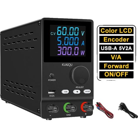 Fuente de alimentación de CC, voltaje ajustable, alta precisión, 60V 5A 300W Negra (1/2)