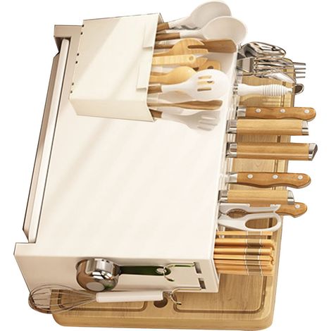 Support à baguettes et couteaux de cuisine blanc, planche à découper avec égouttoir magnétique intégré pour la maison (1/5)