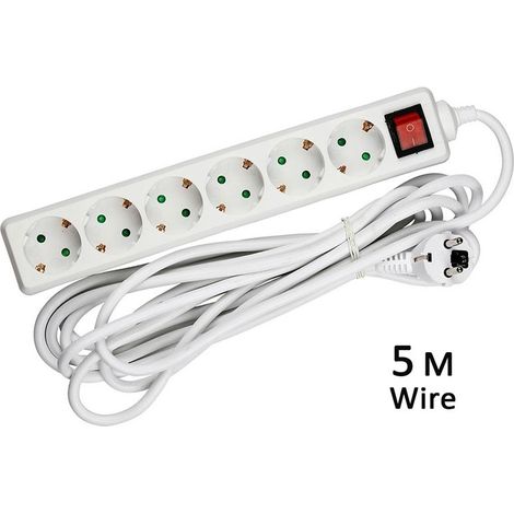 Multipresa Ciabatta Elettrica 6 Posti Schuko Spina Tipo Ibrido F + E Cavo Lunga 5 Metri Con Interruttore SKU-8769