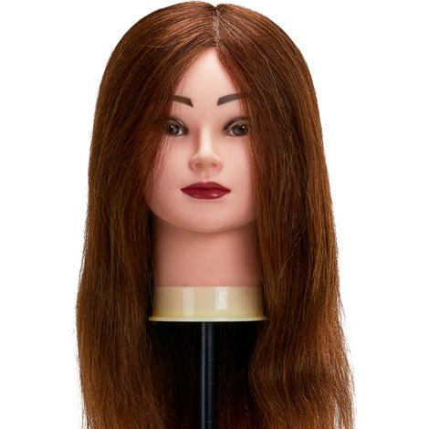 Cabeza de entrenamiento de peluquería Gabbiano WZ1, cabello natural, color 4H, longitud 20". (1/5)