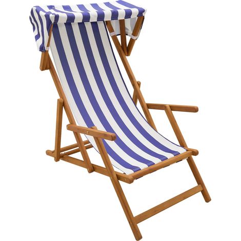 Deck Chair 3 Position Solid Eucalyptus Wood Blue and White vidaXL (1/5)