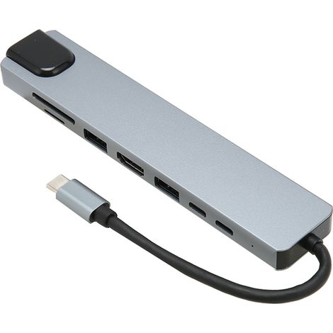 Station d'accueil 8 en 1 Type C vers PD USB-C USB 3.0 USB 2.0, lecteur de cartes mémoire HD, interface multimédia RJ45, gris (1/5)