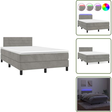 Sommier à lattes de lit avec matelas LED gris clair 120x190 cm - Lit Plateforme - Lit Design - Lit Capitonné - Lit Velours - Éclairage Led (1/5)