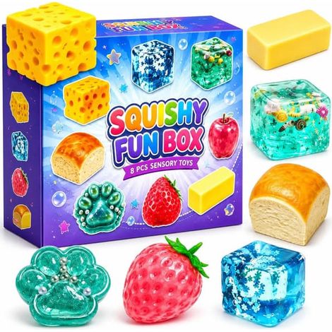 BelleRise - Coffret mystère de 8 pièces, saveur sucre malté, squishy créatif à rebond lent, cadeau idéal pour les fêtes, 8 objets anti-stress (1/5)