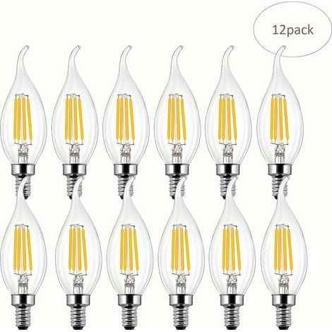 Lot von 12 Ampullen LED C35T in Bougieform, Weiß 2700 K, Culot E14, Glas transparent (1/5)