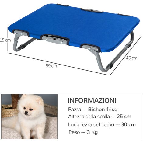 Lit pour chien pliable, réglable en hauteur, utilisable en intérieur et en extérieur, 59 x 46 x 15 cm, bleu (1/5)