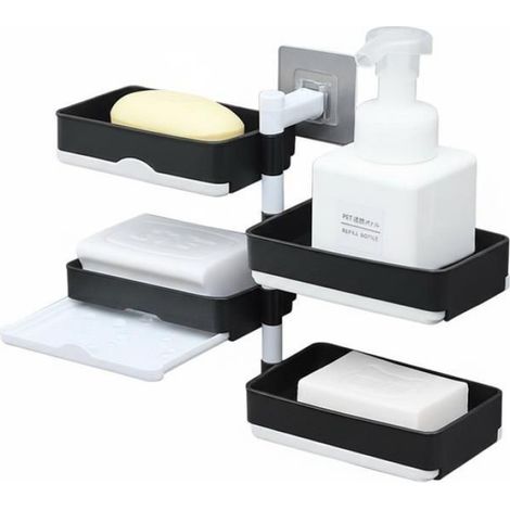 Support À Savon Rotatif - 3 Plateaux Noir Et Blanc - Fixation Murale Sans Perçage - Anti-Goutte - Salle De Bain - 1 Pièce (1/3)