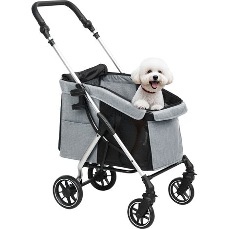Poussette légère et pliable pour petits chiens, avec ventilation optimale, 80 x 48,5 x 106 cm, grise et argentée (1/5)