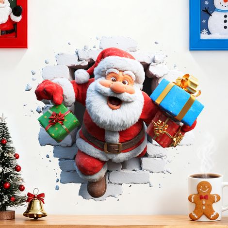 Adesivi murali natalizi creativi, adesivi murali di Babbo Natale, adatti come decorazione per camera da letto, soggiorno e corridoio. (1/4)