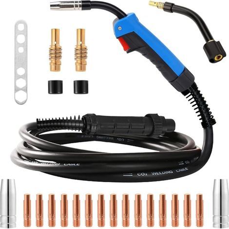 Torcia per saldatura MIG/MAG MB15 AK, tubo flessibile da 4 metri, gas di protezione, attacco centrale europeo, testa flessibile, saldatrice MIG/MAG con attacco centrale, collo torcia per saldatrice a  (1/5)