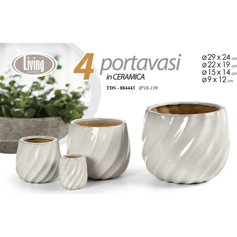 Set 4 portavasi in ceramica bianchi Ø29/21/15/12 cm