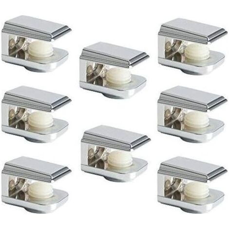 Pair Support Étagère Verre Support d'Étagère Réglable et Adaptable d'Épaisseur de 5-8MM pour Salle de Bain, Fixation Murale à Vis, Finition Chrome Poli en Alliage de Zinc, 8 Pcs