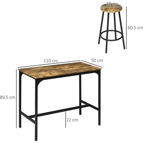 Table à manger 110x50x90, design industriel, aspect bois, métal, 4 tabourets (1/5)