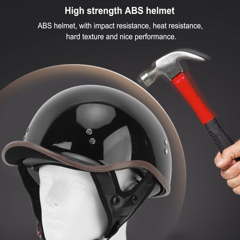 Casque moto demi-visière solaire ABS hygroscopique profilé extérieur demi-visage pour hommes femmes queue enroulée noir pur brillant L 58-59cm (1/3)