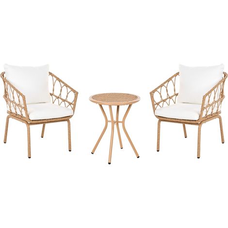 Set per balcone con 2 sedie e tavolino da caffè in metallo rattan PE arredo da esterno marrone chiaro Ferla (1/5)