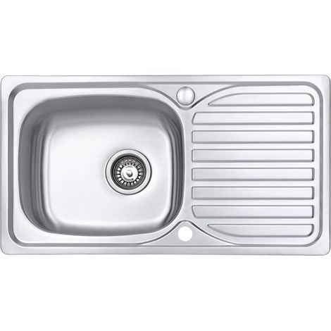 JASSFERRY Évier de cuisine 1 Bac , Acier Inoxydable, égouttoir réversible, 800 x 440 mm avec Siphon et Trop Plein