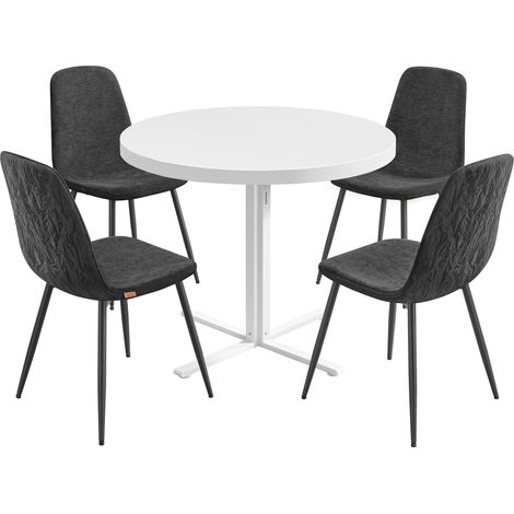 1 Table Ronde avec 4 Chaises de Salle à Manger, Ensemble de Salle à Manger, Support en Acier, Montage Facile, Blanc Neige et Gris Ardoise (1/5)