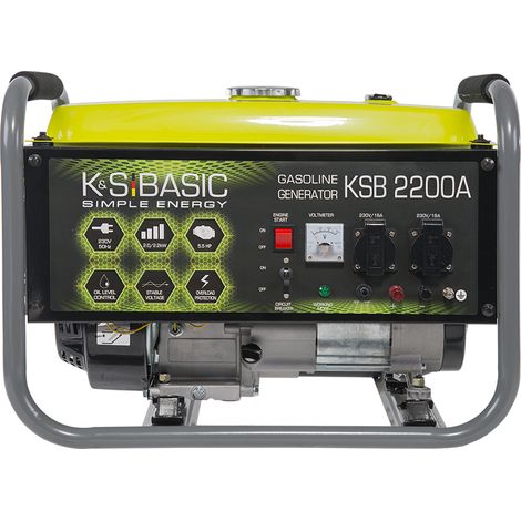 Groupe électrogène à essence 2200W – Moteur 5,5 CV 4 temps – Démarrage manuel – Régulateur AVR – Autonomie 13h – Sortie 2x16A (230V) – K&S Basic