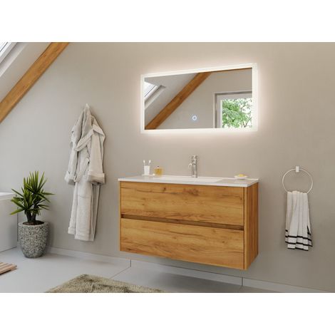 Badmöbel Set Taifun 2tlg. 100 cm mit LED Spiegel eiche gold (1/5)