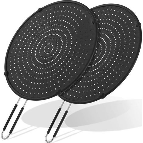 Protector antisalpicaduras de silicona, apto para sartenes, protección contra salpicaduras de aceite, resistente a altas temperaturas y al aceite caliente, 32 cm, paquete de 2 unidades. (1/2)