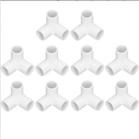 10 PVC-3-Wege-Rohrverbinder, 3-Wege-Winkelverbinder, Kunststoff-PVC-Rohrverbinder, rechtwinkliger T-Verbinder, 20 mm Innendurchmesser (weiß) (1/5)