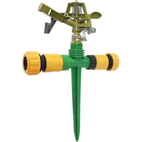 Arroseur pulsant métallique rotatif à 360° (tuyau 3I4 à 3I4) avec piquet de support pour système d'irrigation de jardin (1 ensemble). (1/5)
