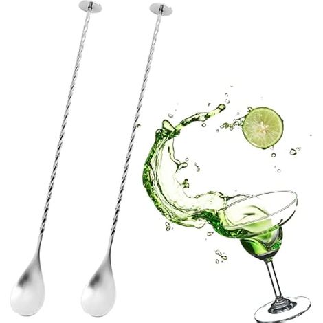 Cuillères à cocktail - 2 cuillères de bar en acier inoxydable avec pilon - 28 cm, agitateurs pour café, sundae, glace