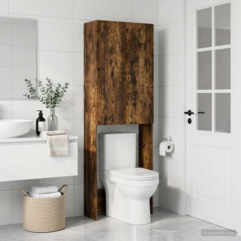Meuble de Salle de Bain en Chêne Fumé, 66 x 25.5 x 190 cm, Armoire de Rangement Haute avec Étagères, Design Moderne et Élégant pour WC ou Entrée (1/5)