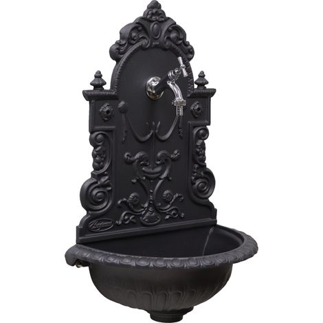 Fontana a muro Granada grigio ghisa per casa giardino balcone parete con rubinetto in ottone cromato