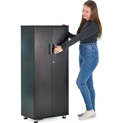 Black Storage Cabinet 2-Door Locking Office Filing Cabinet 125cm White: 2 Shelves (1/3)