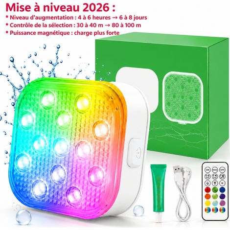 Lampe LED submersible IP68 rechargeable magnétique 2W pour piscine et spa 1 pièce 1 8,5 × 8,5 × 3,8 cm 160 g – Livraison gratuite (1/5)